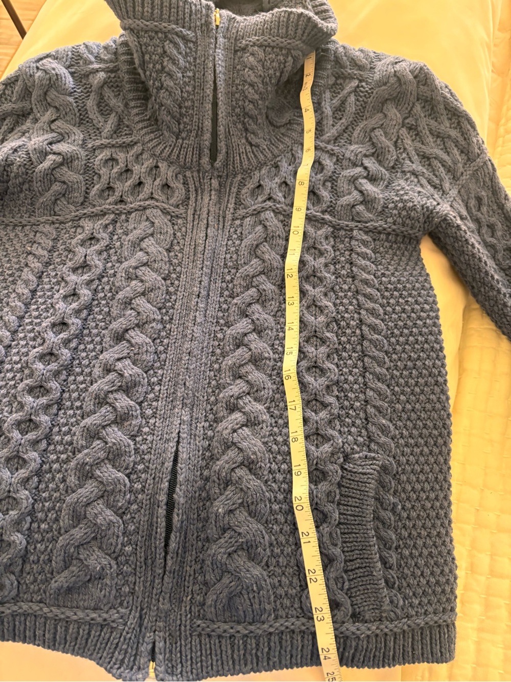 Aran Crafts Irish Knit Sweater - Blue - XS - zip w/high neck. WARM - Picture 7 of 8